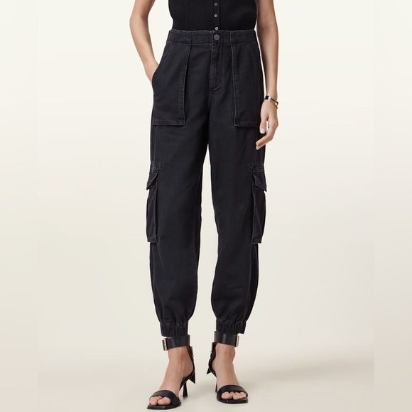 All Saints Freda Denim Black Straight Leg 90’s Cargo Trousers Size 2 - Picture 2 of 8